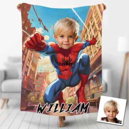 Custom Photo & Name Superhero Blanket