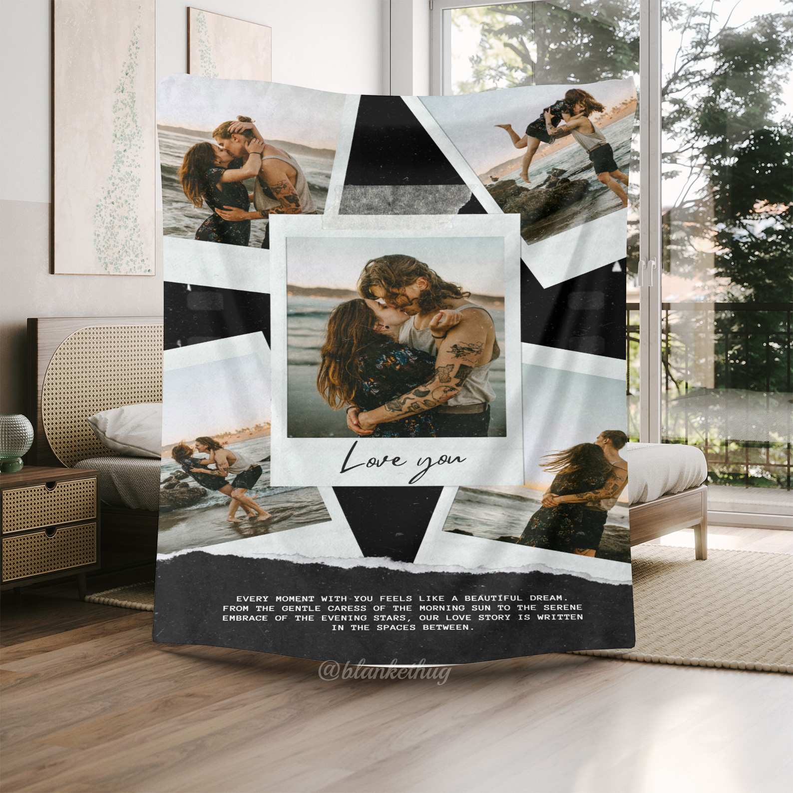 Black Vintage Photo Collage Custom 5 Photos Fleece Blanket