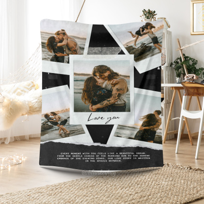 Black Vintage Photo Collage Custom 5 Photos Fleece Blanket