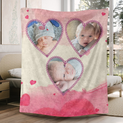 Pink Heart Custom Photos Fleece Blanket for Baby Kids