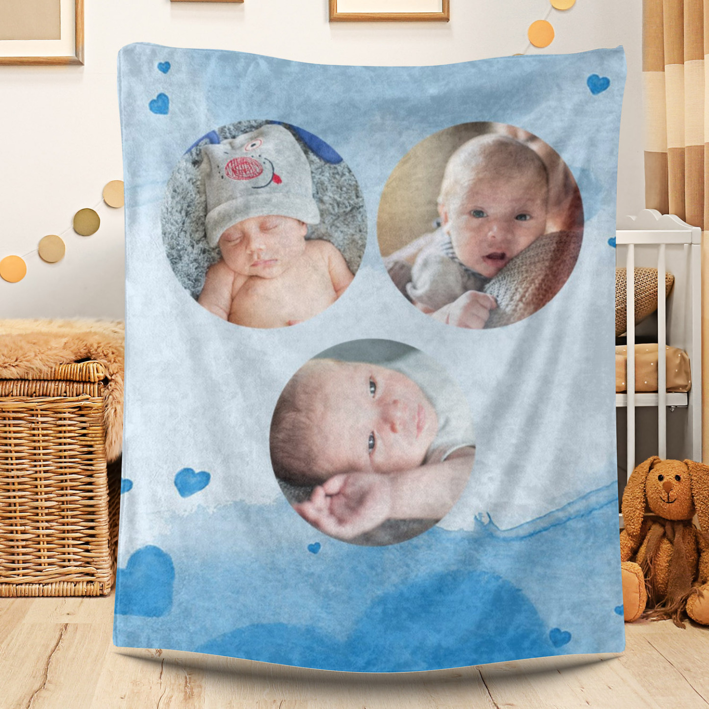 Blue Heart Custom Photos Fleece Blanket for Baby Kids