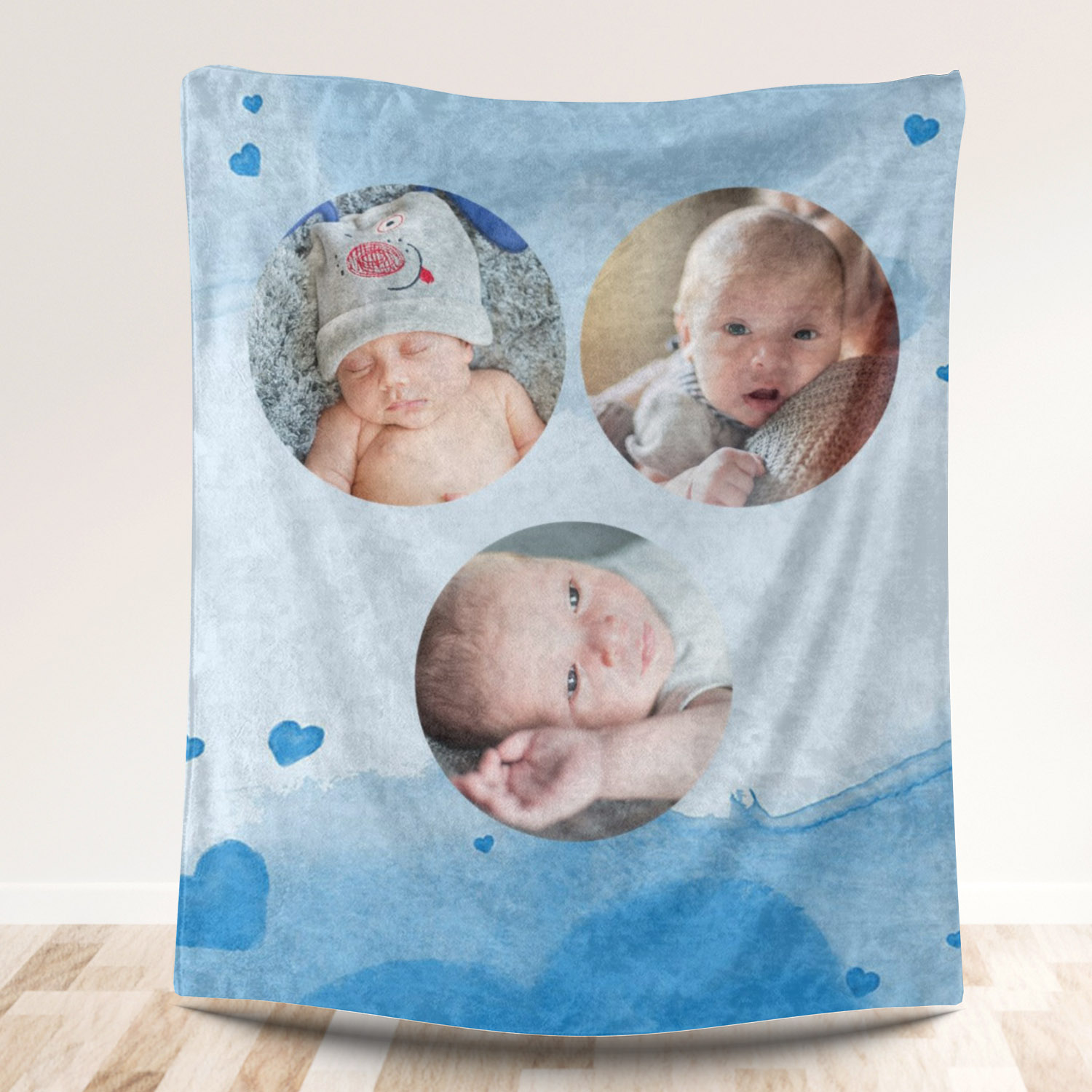 Blue Heart Custom Photos Fleece Blanket for Baby Kids