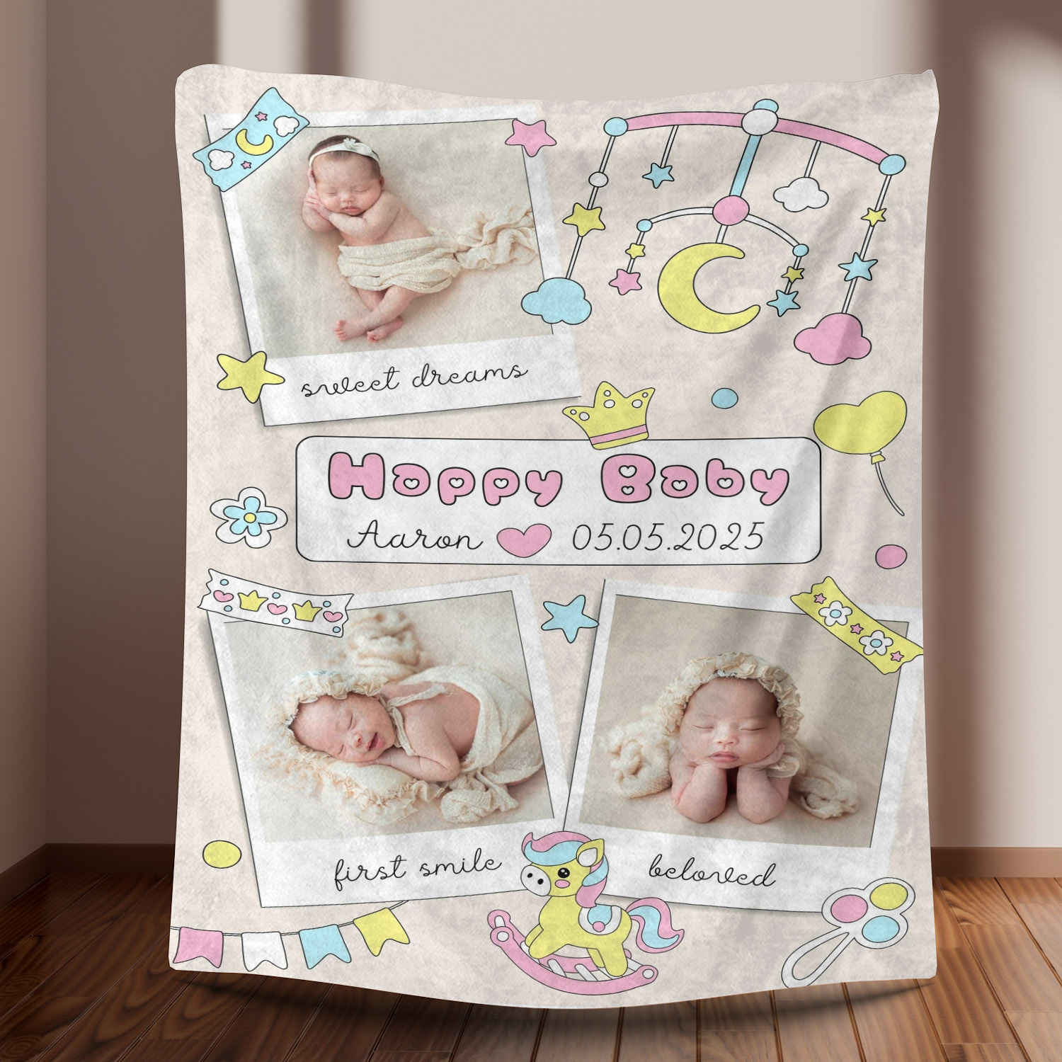 Happy Baby - Custom Photos Fleece Blanket for Baby Kids