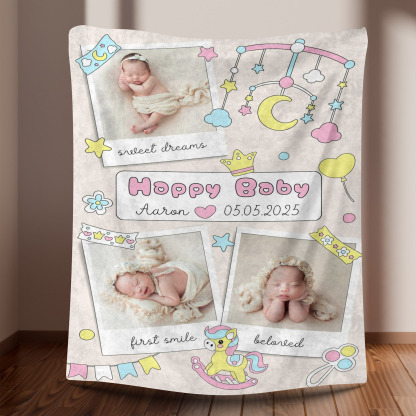 Happy Baby - Custom Photos Fleece Blanket for Baby Kids