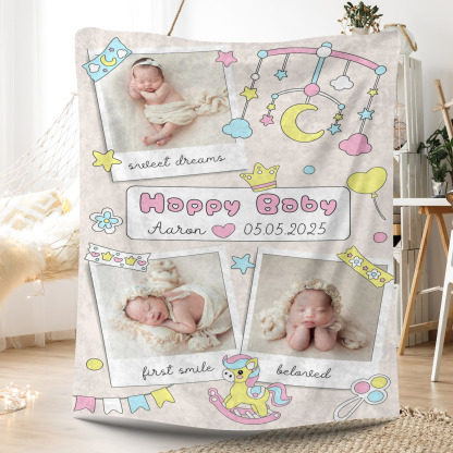 Happy Baby - Custom Photos Fleece Blanket for Baby Kids