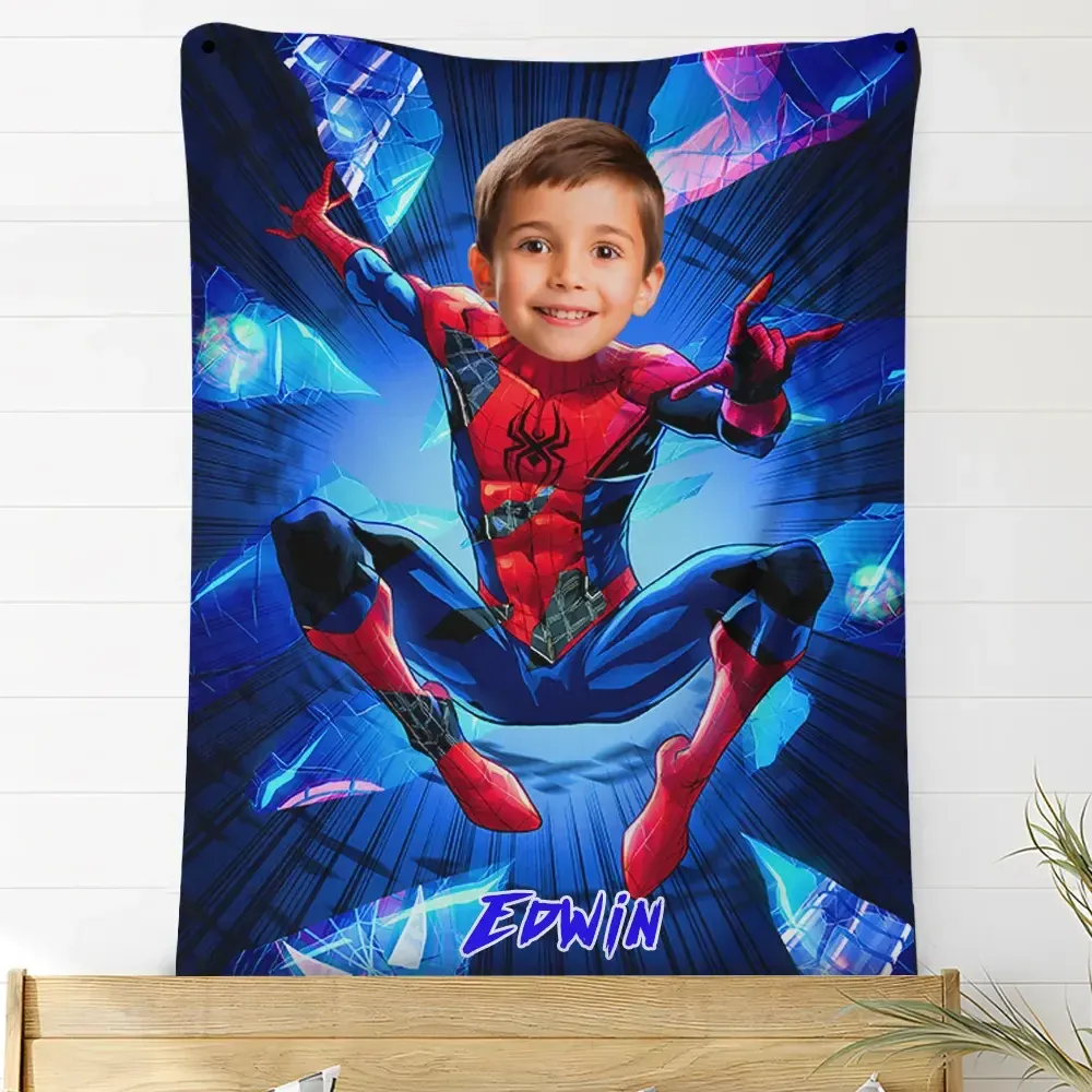 Personalized Photo Blankets Jumping Superhero Fleece Blanket
