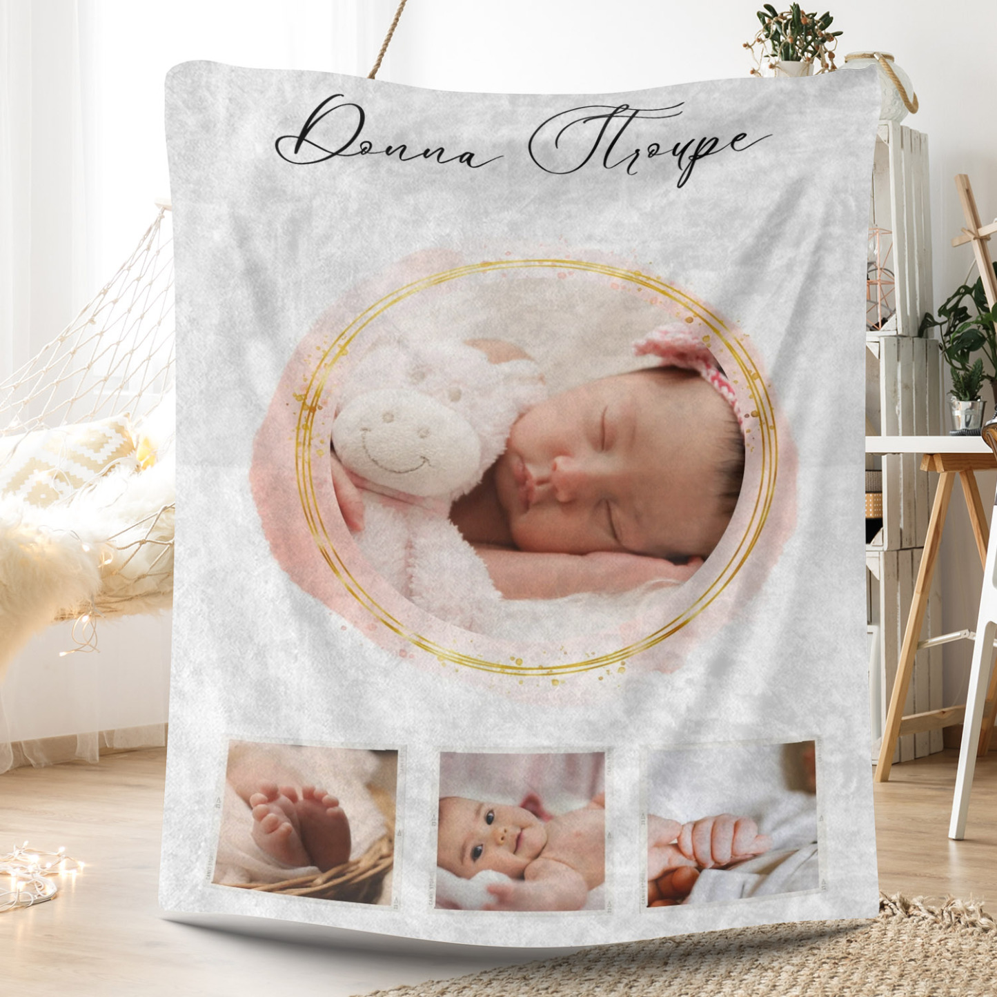 Cute Custom 4 Photos Fleece Blanket for Baby