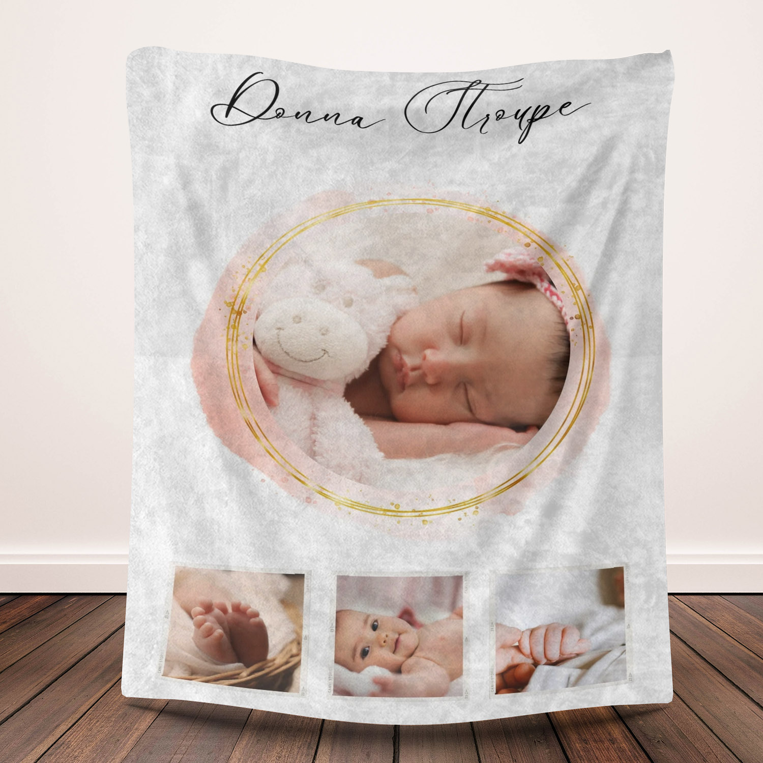 Cute Custom 4 Photos Fleece Blanket for Baby