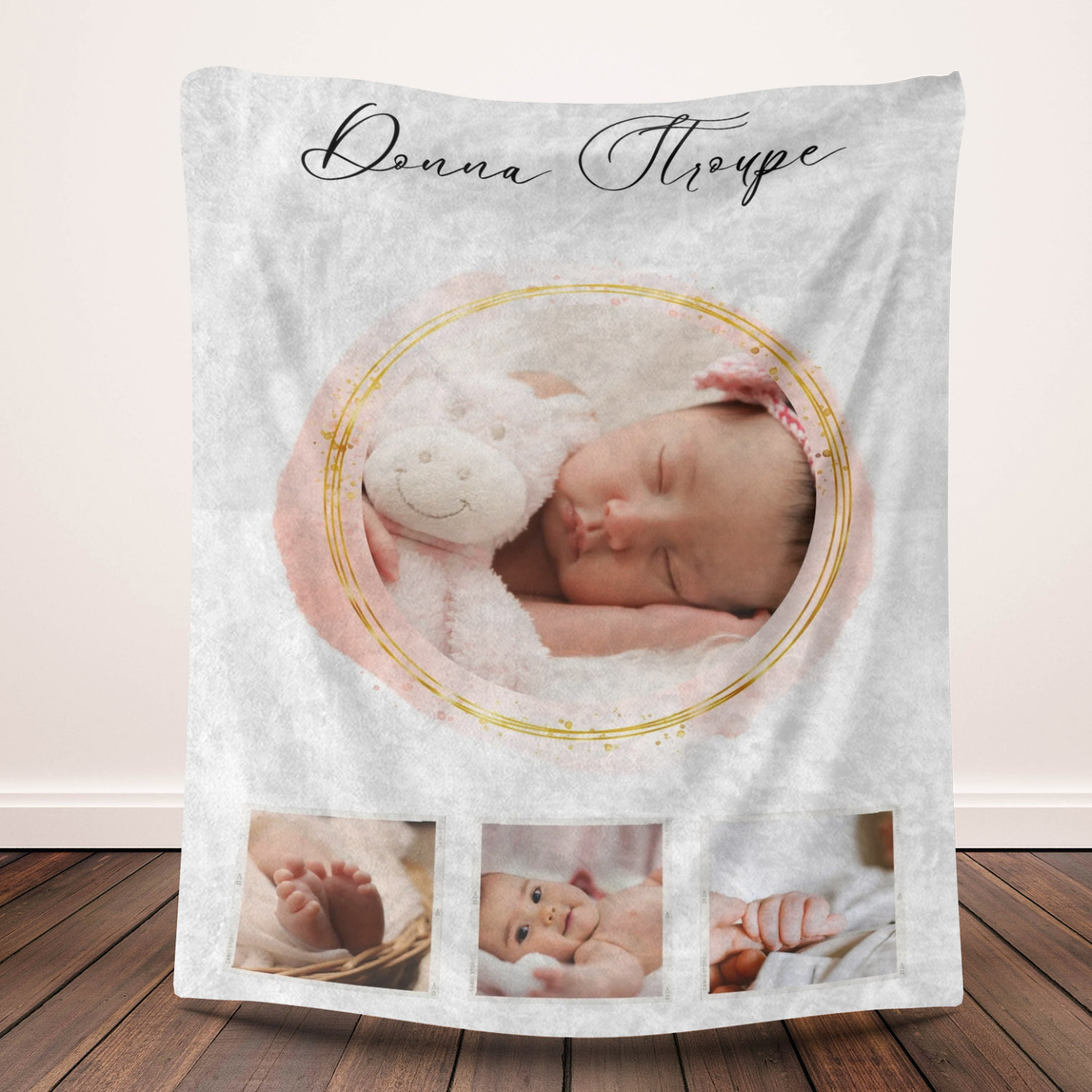 Cute Custom 4 Photos Fleece Blanket for Baby