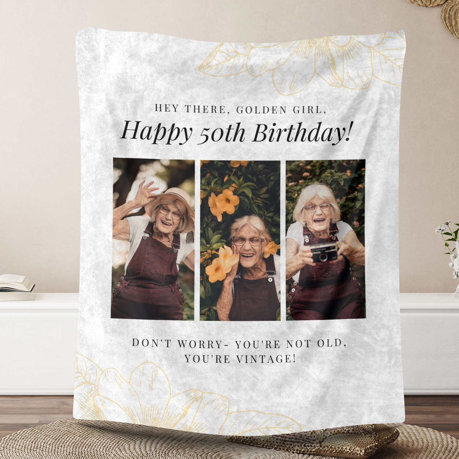 Custom Birthday Fleece Blanket - Happy 50th Birthday