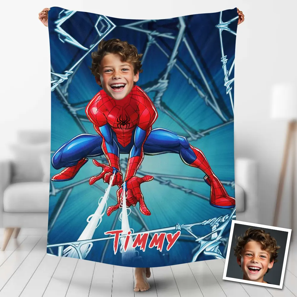 Personalized Photo Blanket Superhero Christmas Gift For Kids