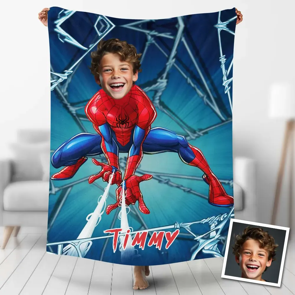 Personalized Photo Blanket Superhero Christmas Gift For Kids