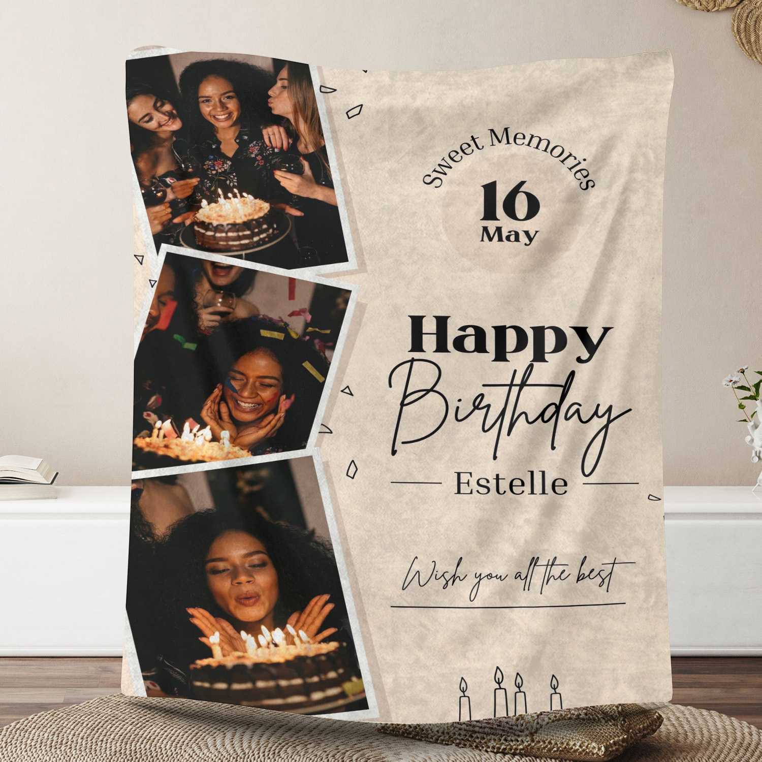 Custom Birthday Photo Fleece Blanket for Friends Family