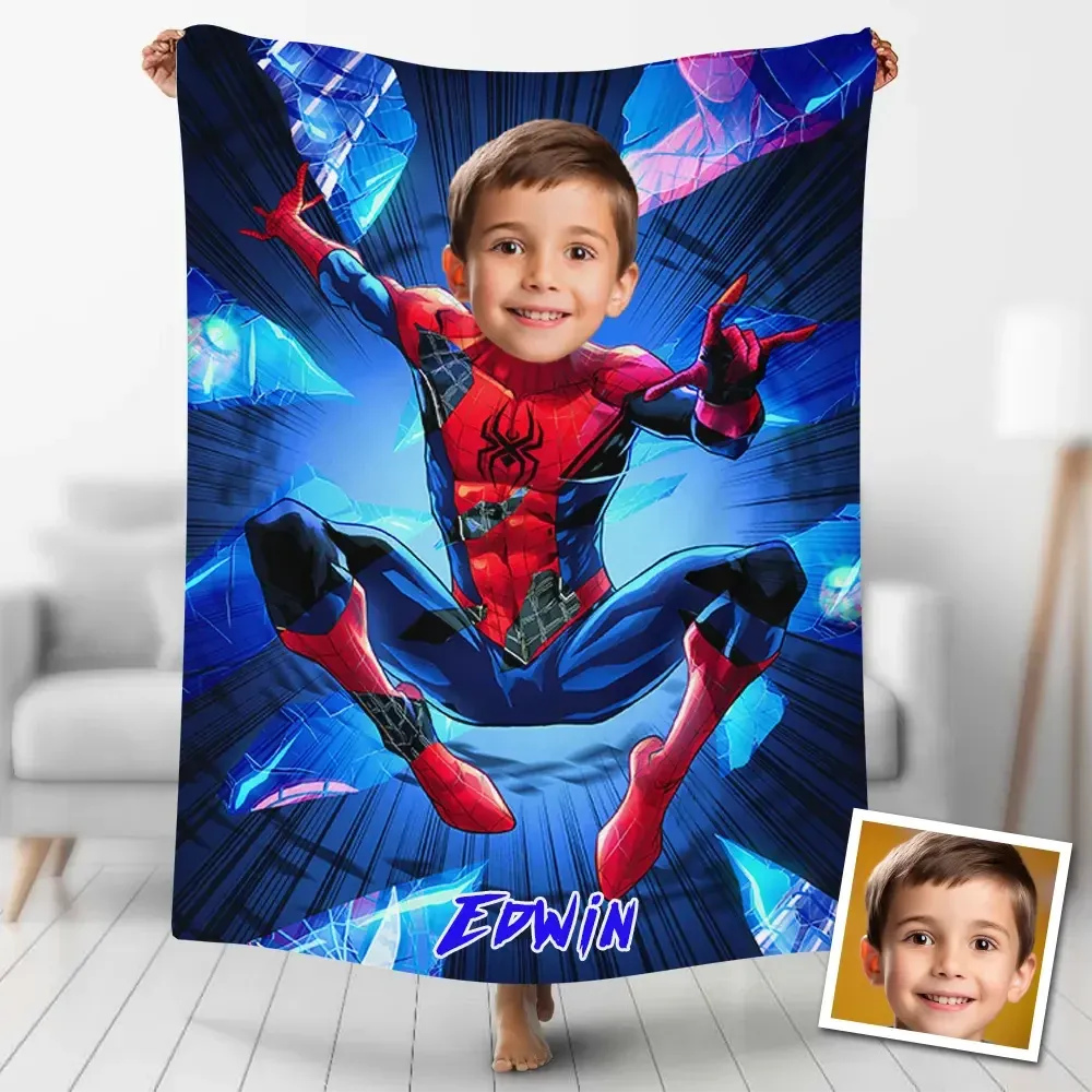 Personalized Photo Blankets Jumping Superhero Fleece Blanket