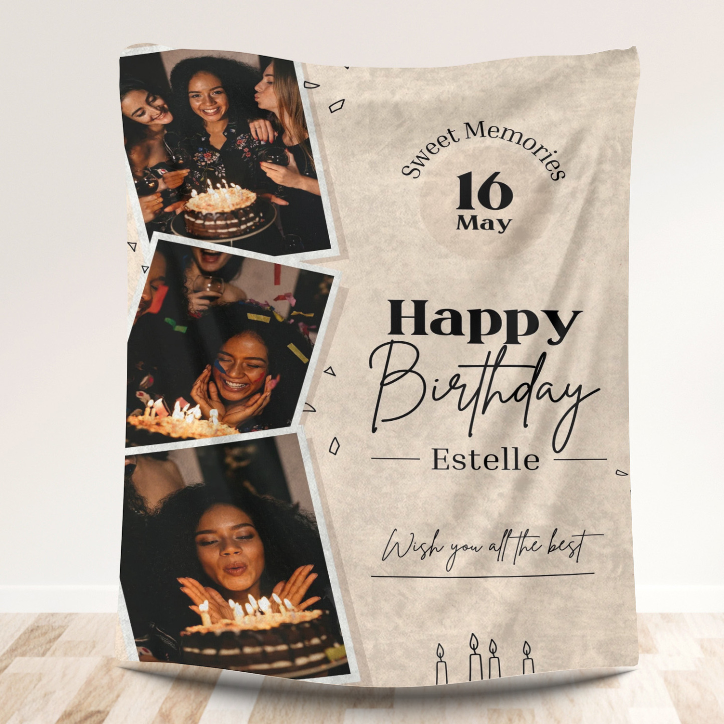 Custom Birthday Photo Fleece Blanket for Friends Family