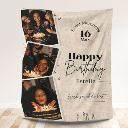 Custom Birthday Photo Fleece Blanket for Friends Family