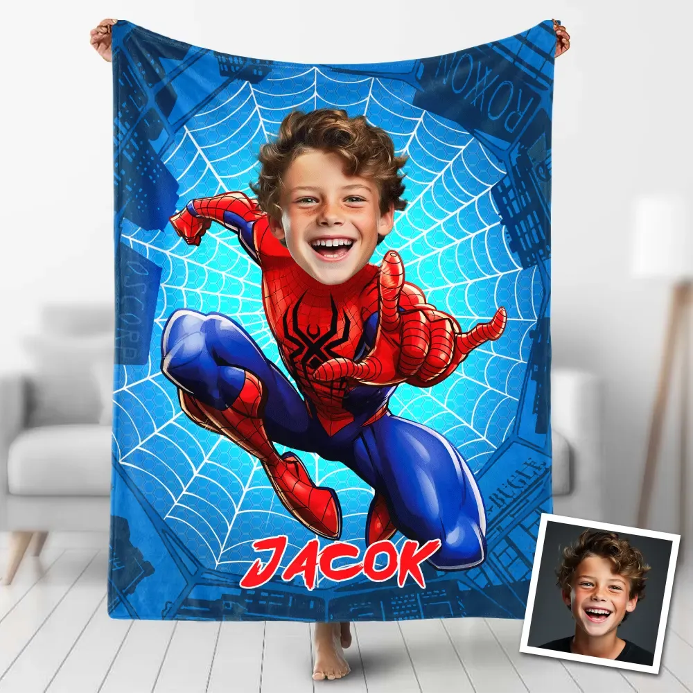Kids Superhero Blanket Custom Face Blanket with Name
