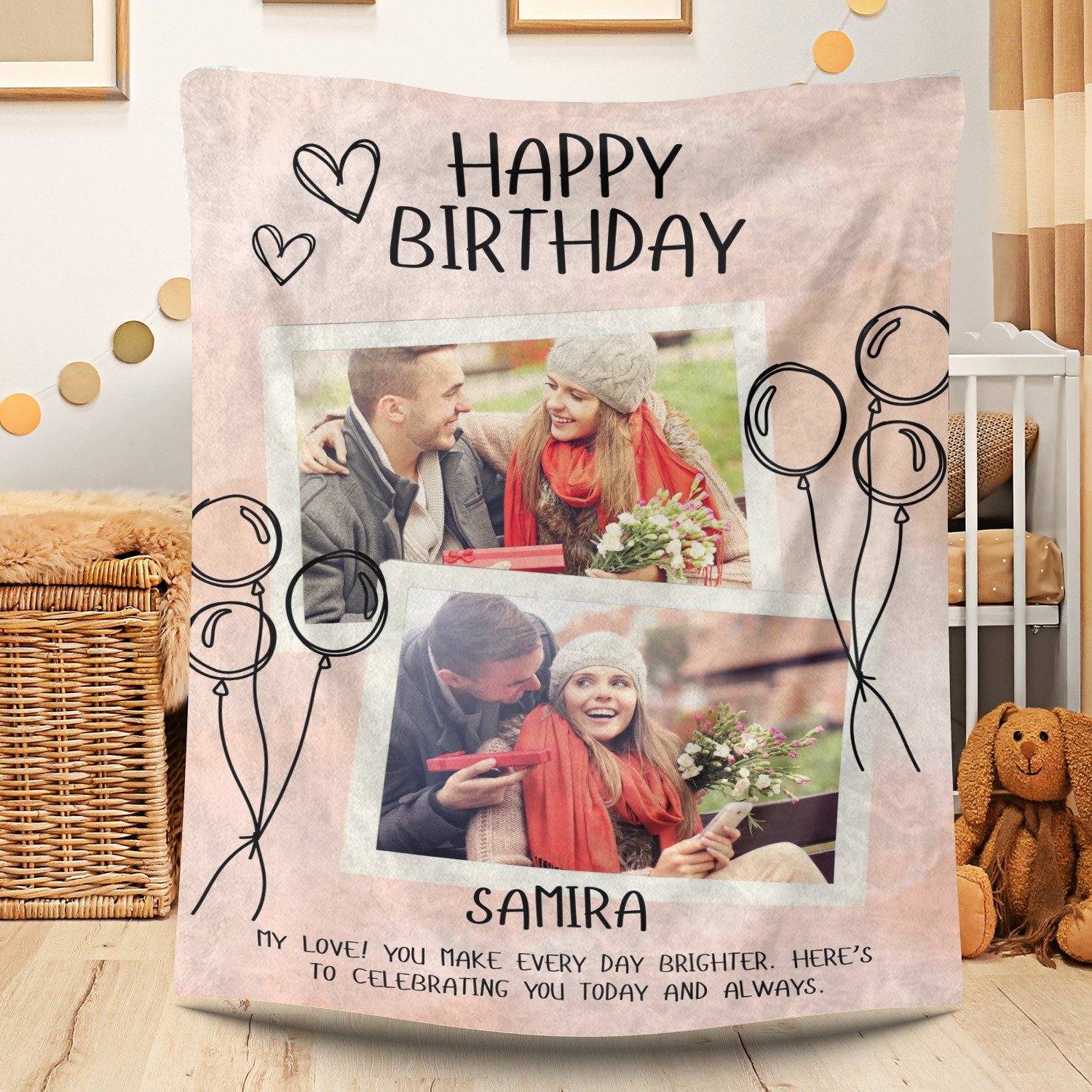 Custom Birthday Photo Fleece Blanket for Your Lover