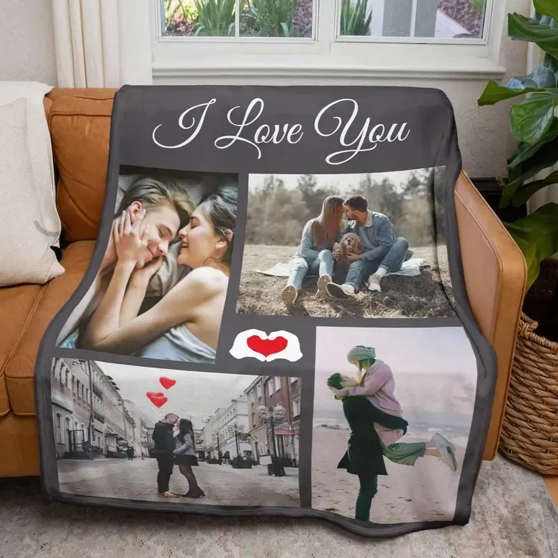Couples Gifts Custom Blankets with Photos and Text Multiple Colors Sizes Soft Flannel Blankets Valentines Day Gifts