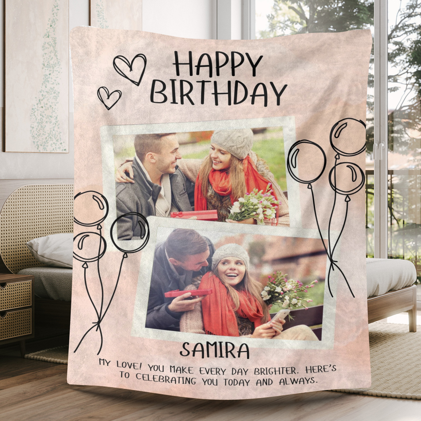 Custom Birthday Photo Fleece Blanket for Your Lover
