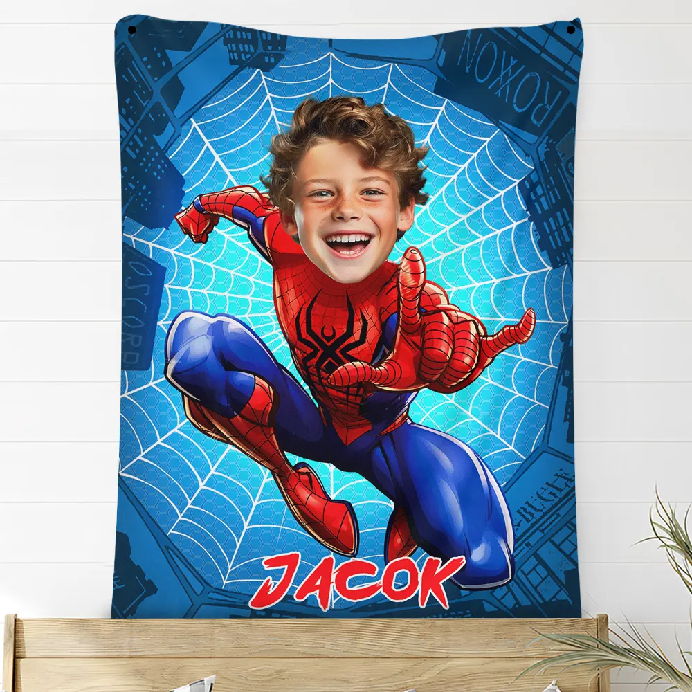 Kids Superhero Blanket Custom Face Blanket with Name