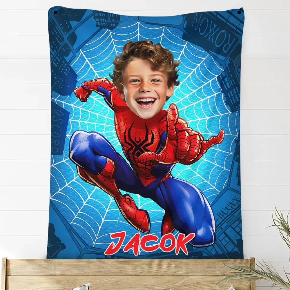Kids Superhero Blanket Custom Face Blanket with Name