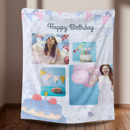 Custom Birthday Photo Fleece Blanket Gift