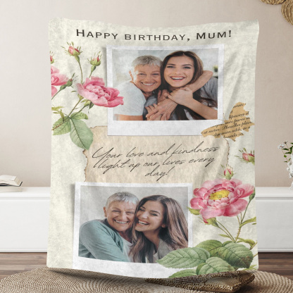 Custom Birthday Photo Fleece Blanket for Mom
