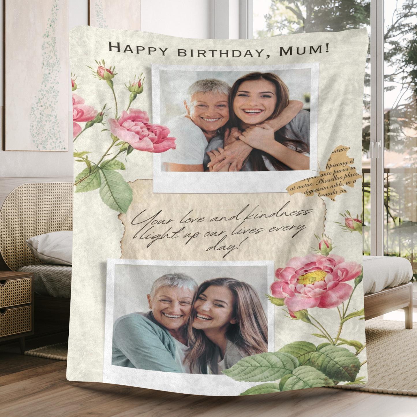 Custom Birthday Photo Fleece Blanket for Mom