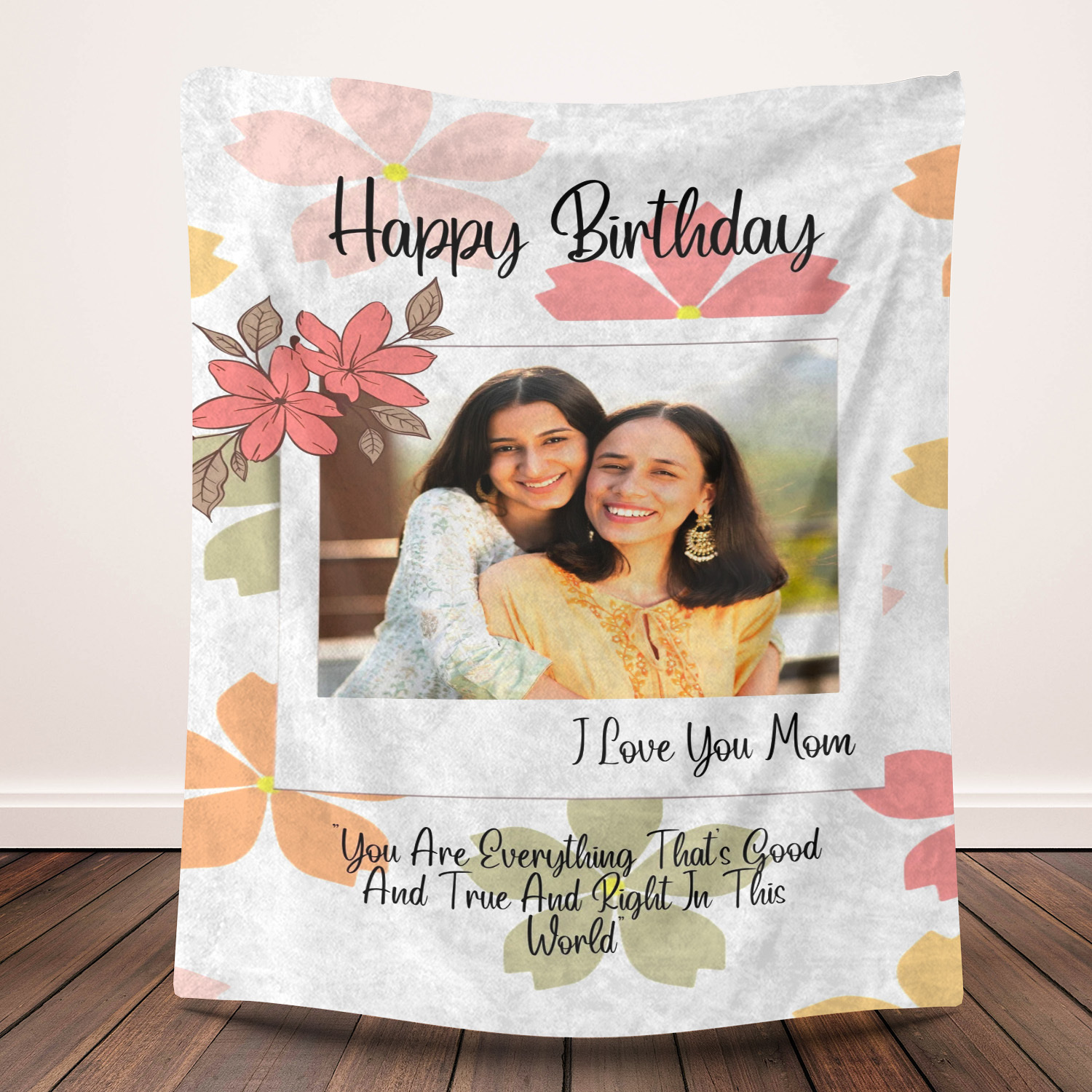 Happy Birthday Mom- Custom Floral Photo Fleece Blanket