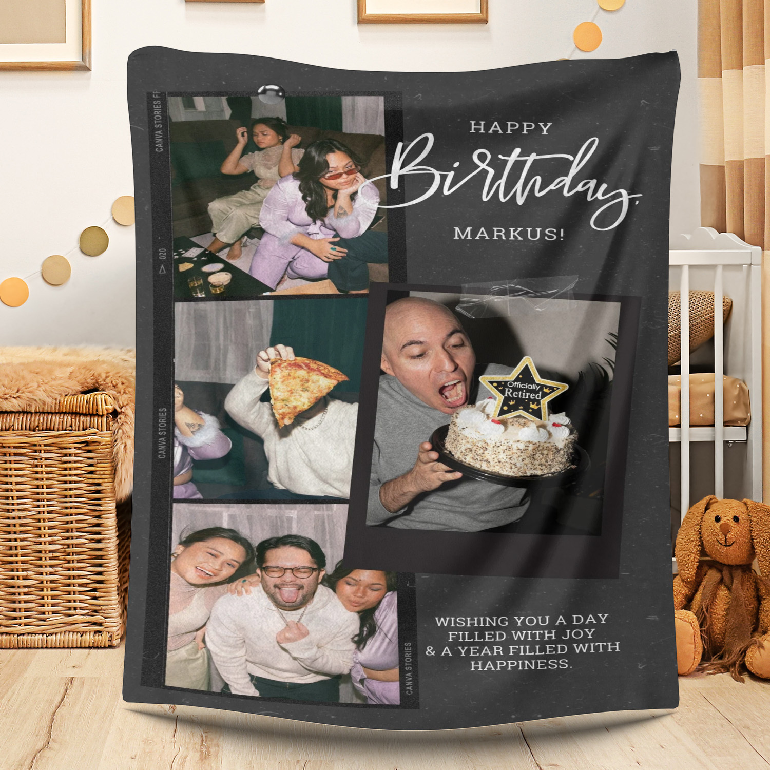 Custom Photo Fleece Blanket - Happy Birthday 