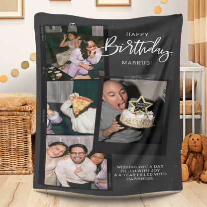 Custom Photo Fleece Blanket - Happy Birthday 