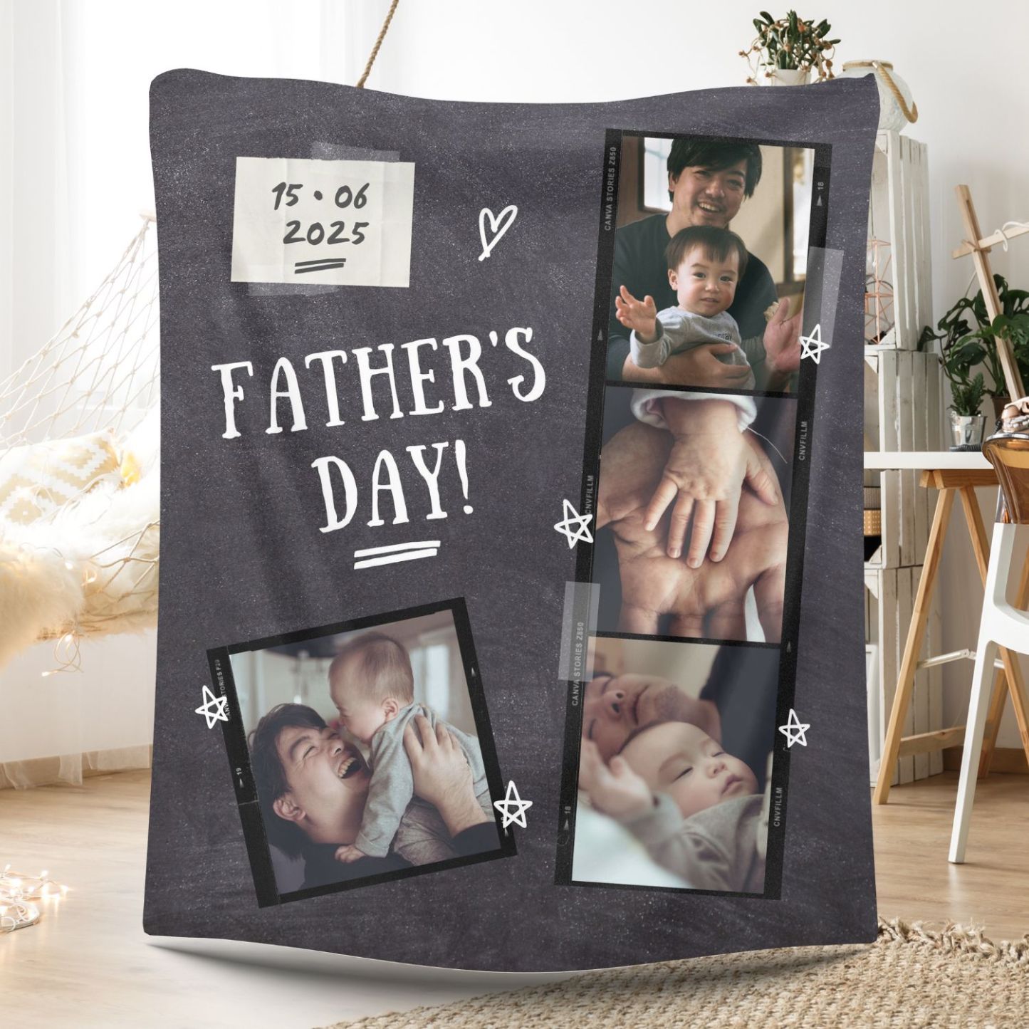Custom 4 Photos Father's Day Fleece Blankets for Dad