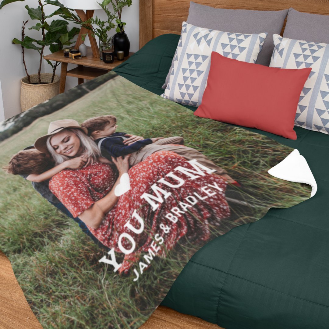 Cute HEART LOVE YOU MUM Custom 1 Photo Fleece Blanket