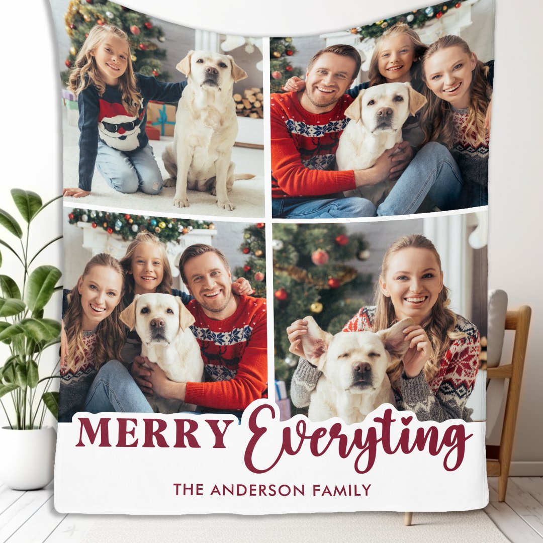 Holidays Personalized 4 Photo Merry Everything Fleece Blanket