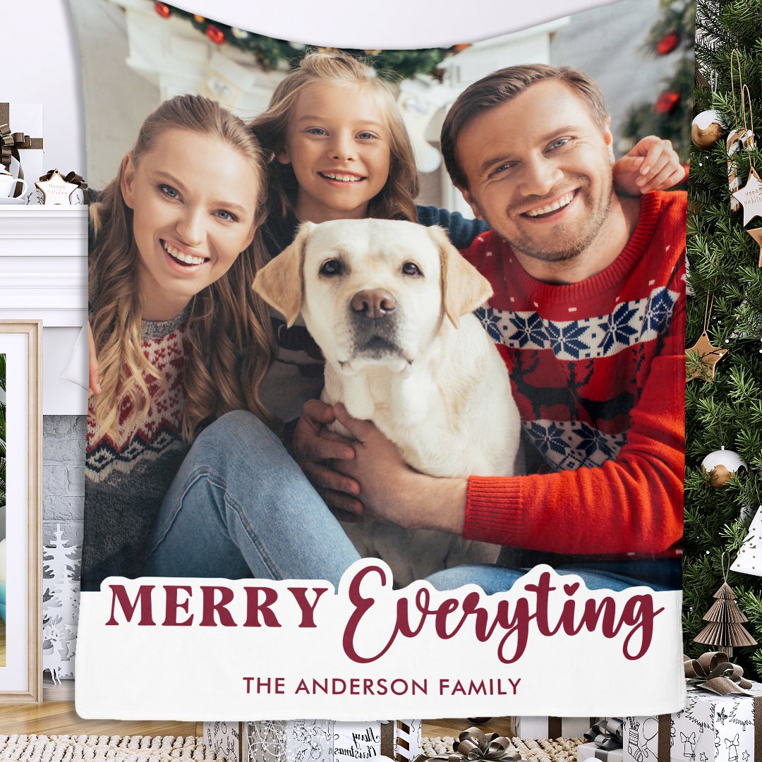 Custom 1 Photo Merry Everything Fleece Blanket