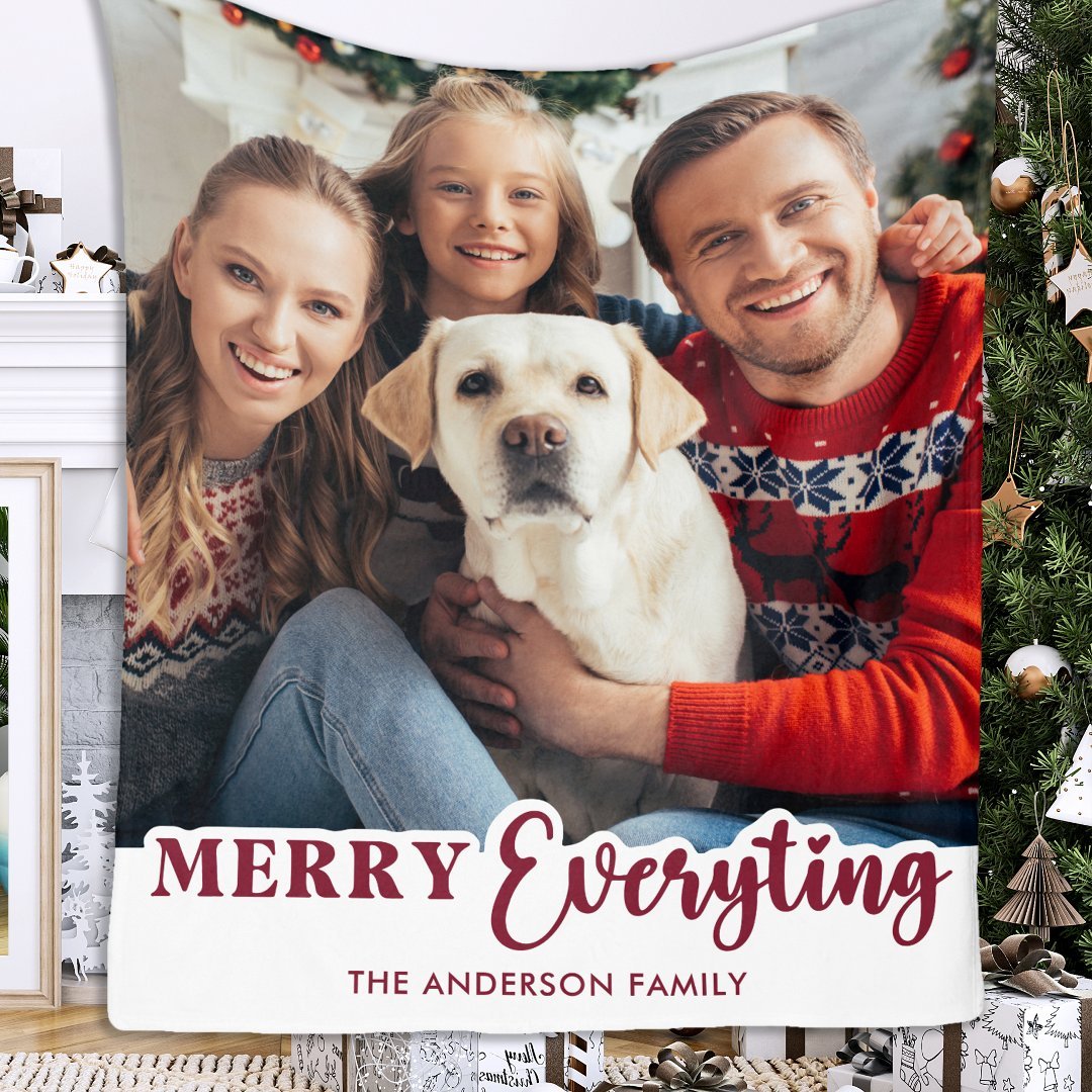 Custom 1 Photo Merry Everything Fleece Blanket
