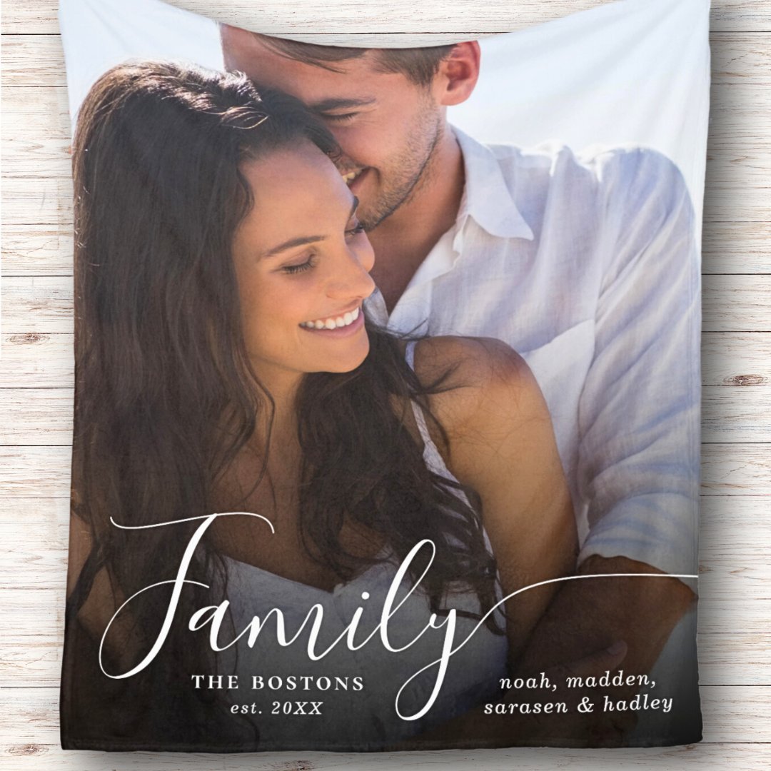 Custom 1 Photo Family Love Names Date Blanket