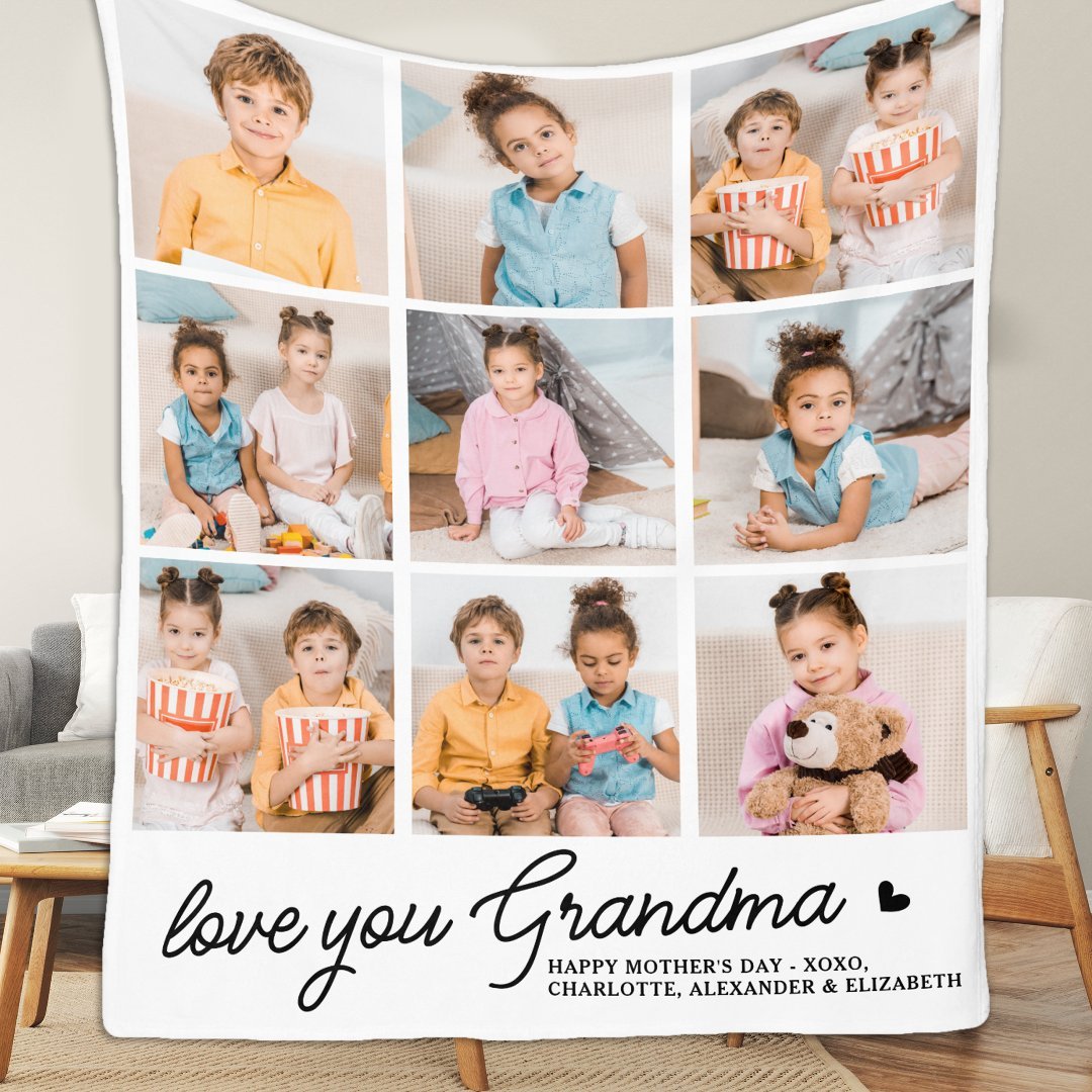 Love You Grandma Custom 9 Photos Fleece Blanket