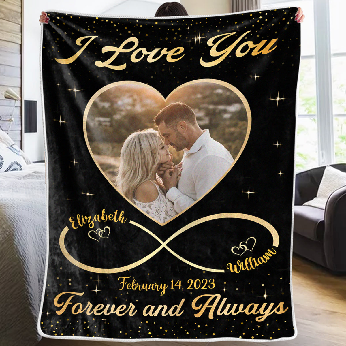 Custom Photo I Love You Forever And Always - Couple Personalized Custom Blanket 