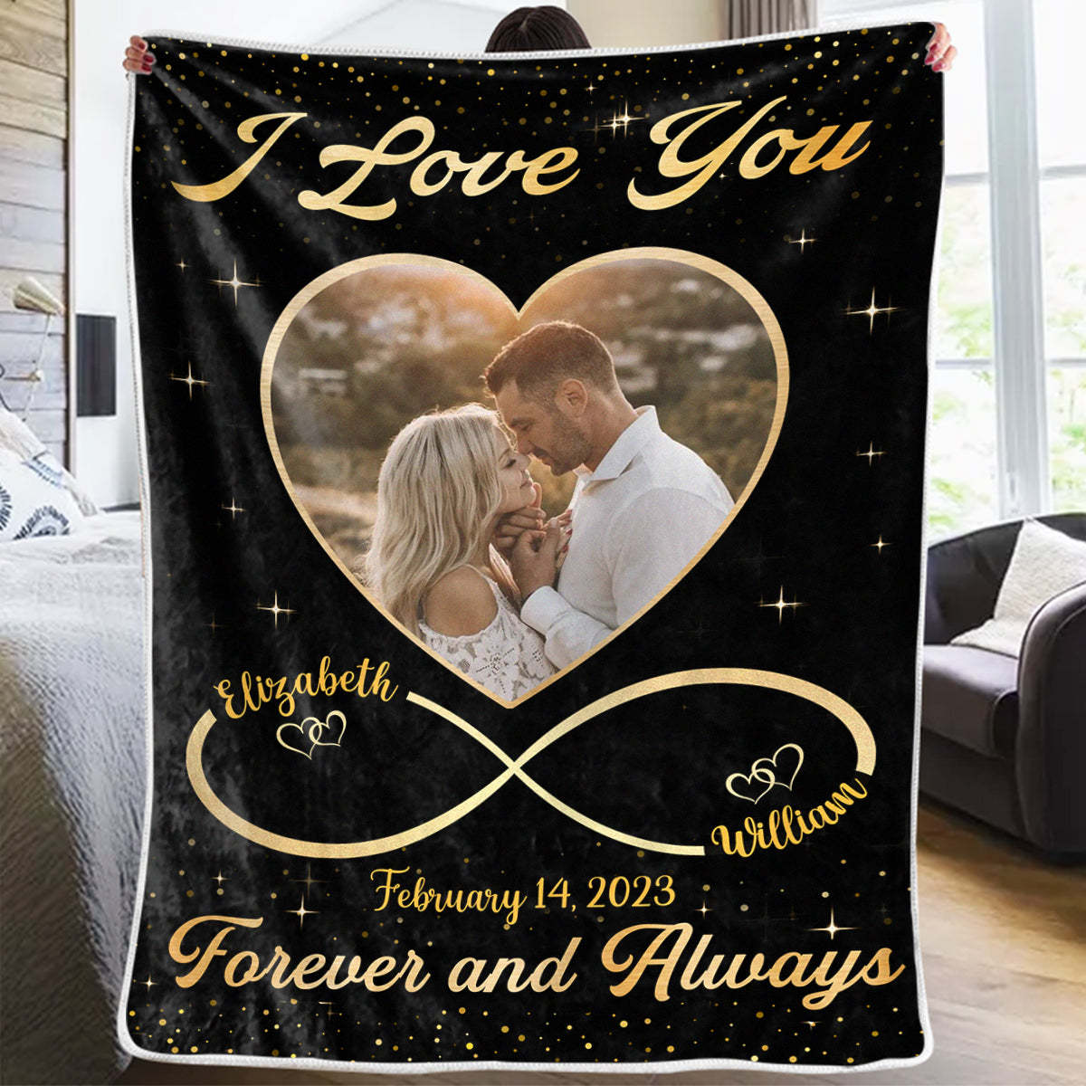 Custom Photo I Love You Forever And Always - Couple Personalized Custom Blanket 