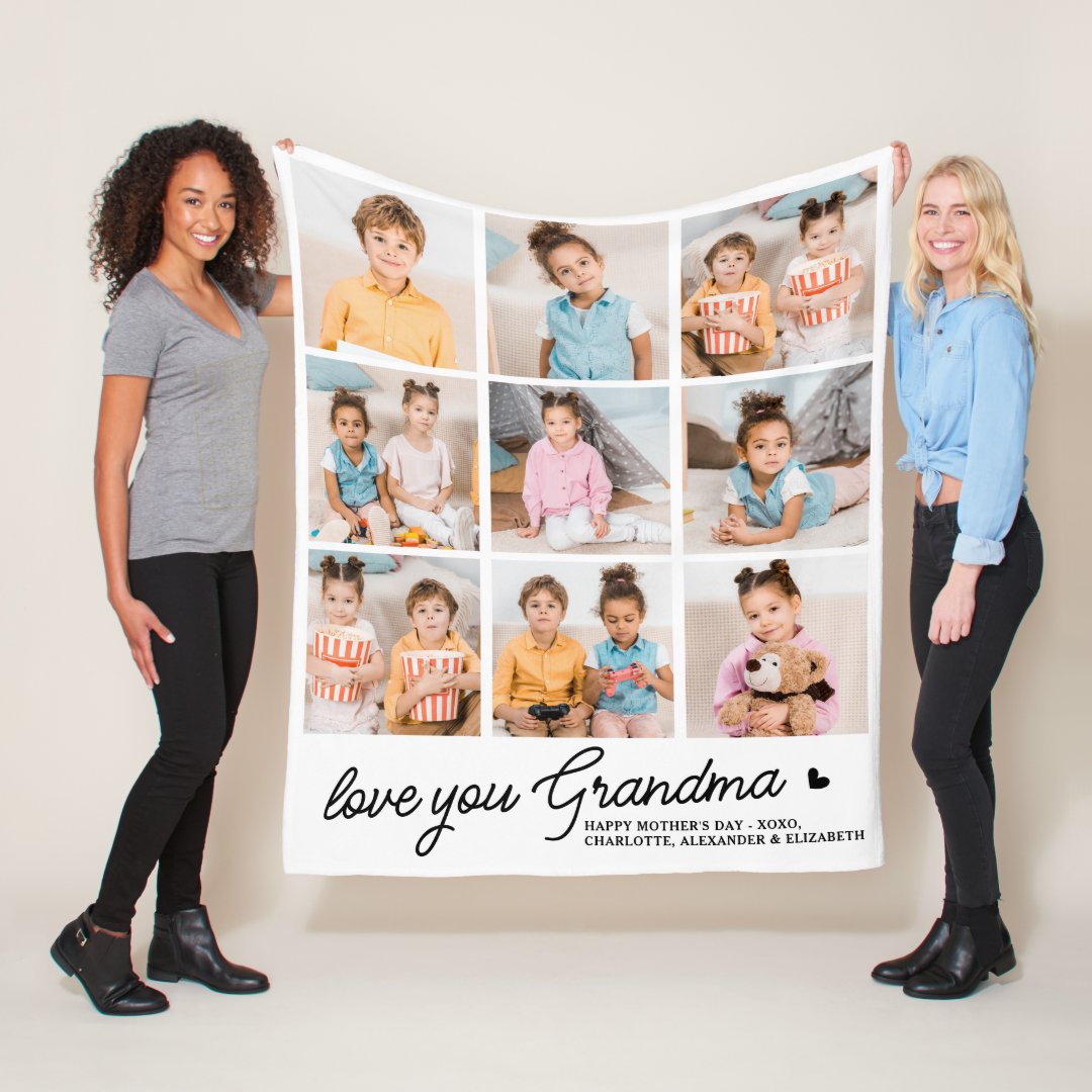 Love You Grandma Custom 9 Photos Fleece Blanket
