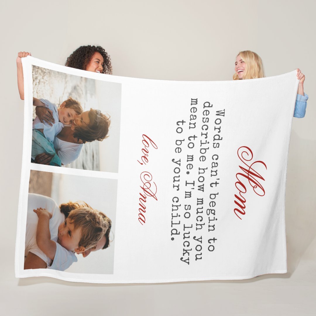 Gift for Mom Message 2 Photos Fleece Blanket