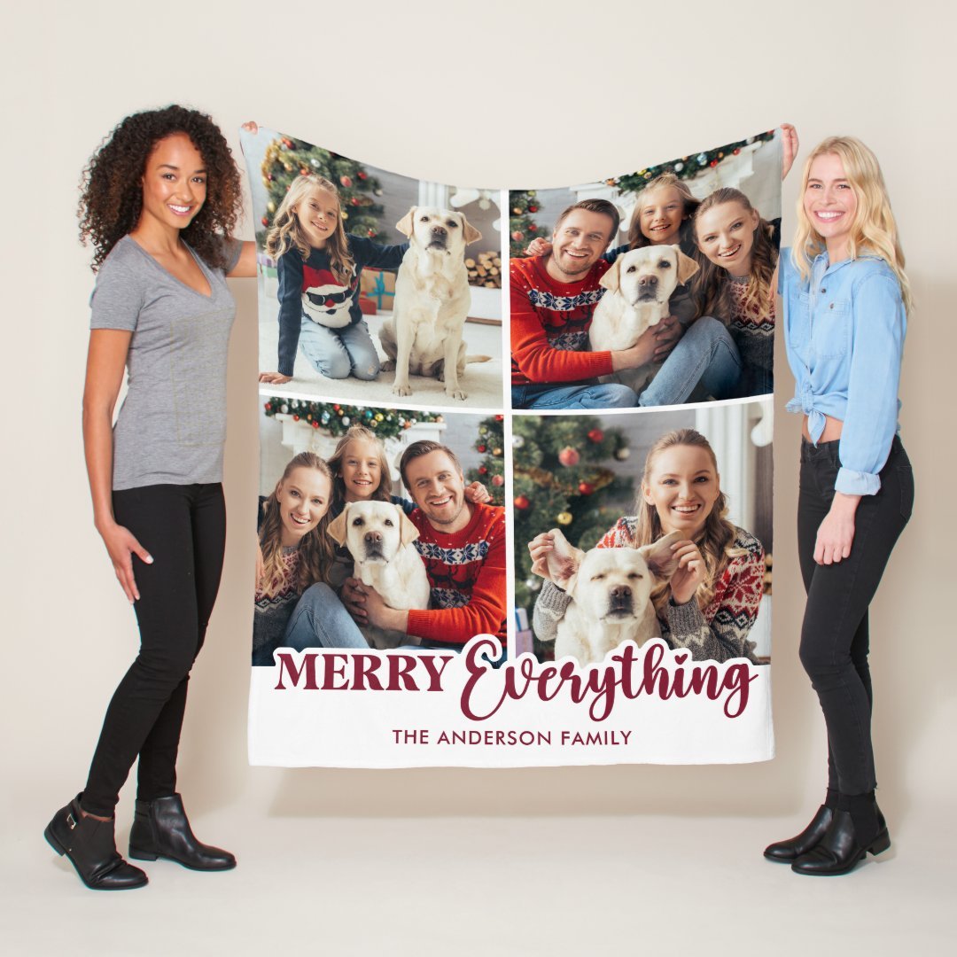Holidays Personalized 4 Photo Merry Everything Fleece Blanket