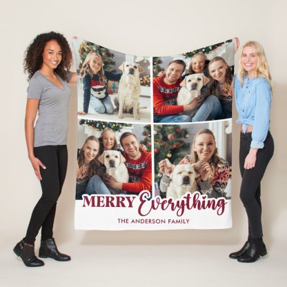 Holidays Personalized 4 Photo Merry Everything Fleece Blanket