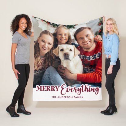 Custom 1 Photo Merry Everything Fleece Blanket