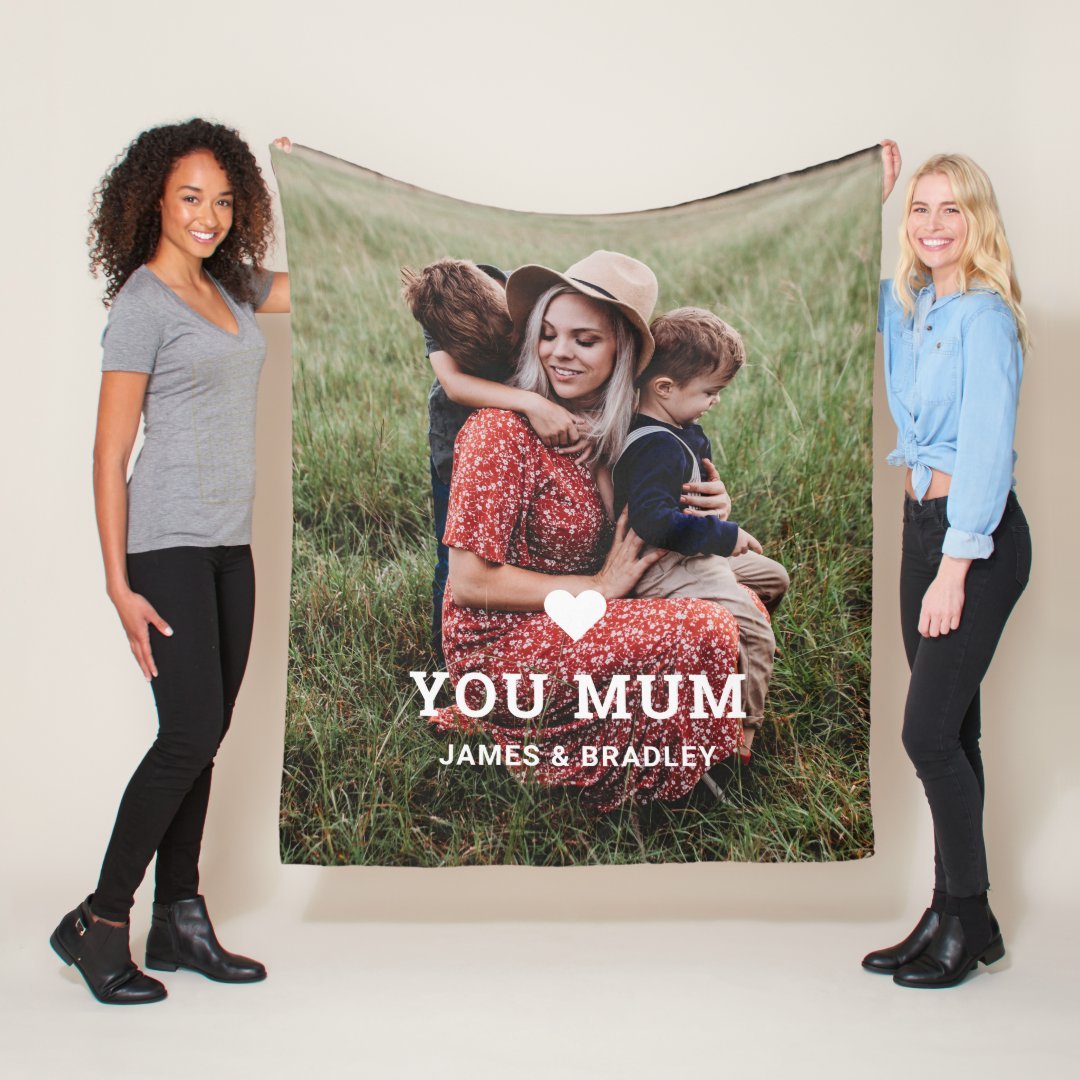 Cute HEART LOVE YOU MUM Custom 1 Photo Fleece Blanket