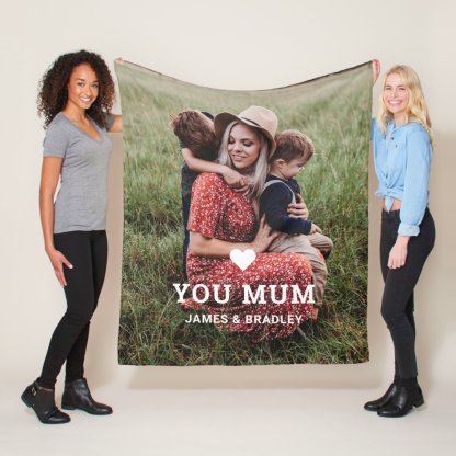 Cute HEART LOVE YOU MUM Custom 1 Photo Fleece Blanket