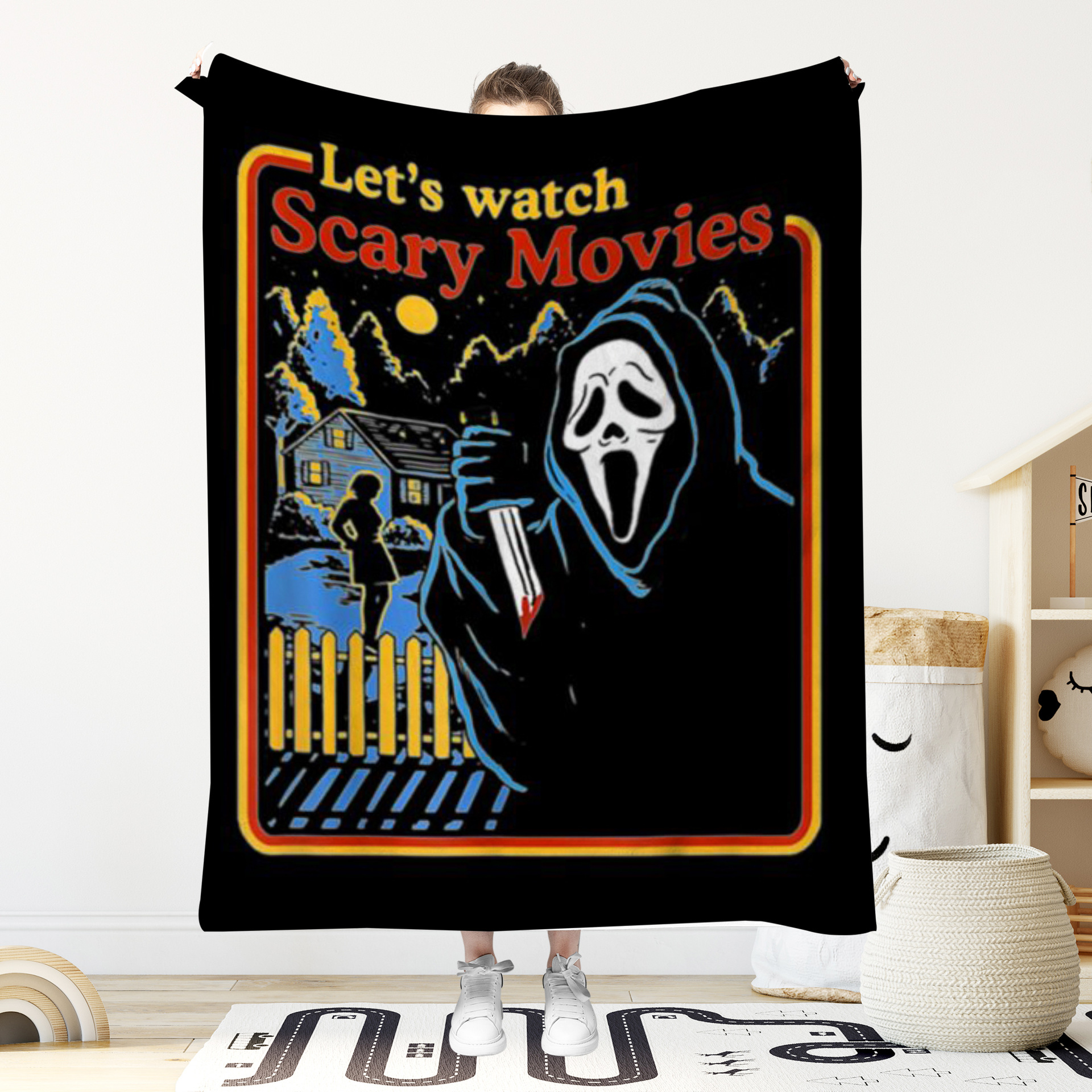 Let's Watch Scary Movies Halloween Blanket