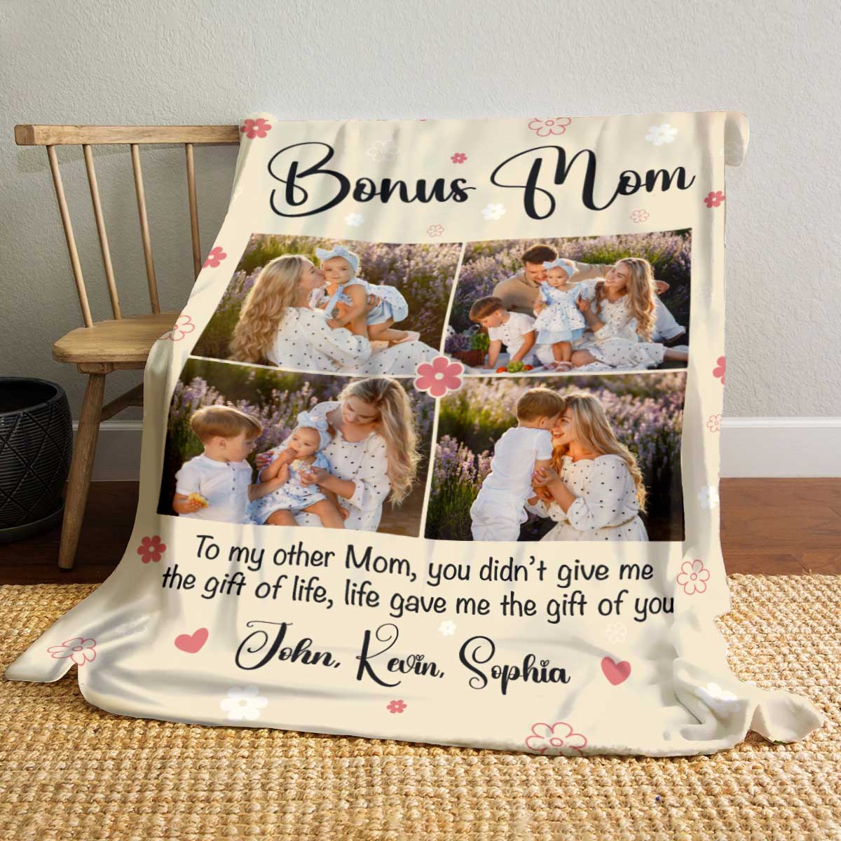 Personalized 4 Photos Blanket Gifts For Bonus Mom 